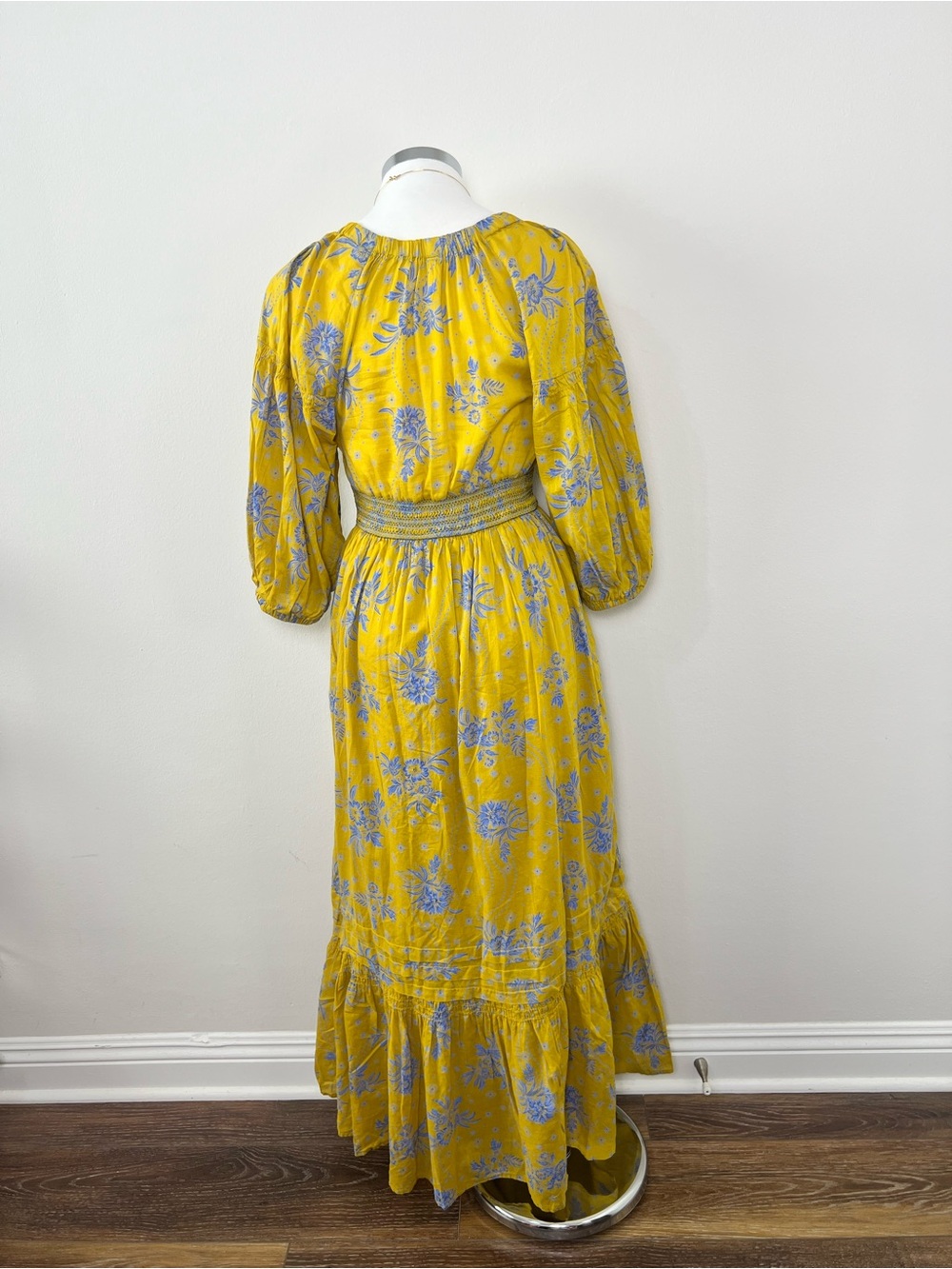 Free People Golden Hour Maxi Dress Yellow Blue Floral Boho Cotton Size S - Picture 3 of 9